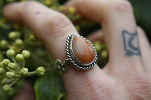 SERPENTS FIRE Handmade Sterling Silver Serpent Ring with Carnelian - Size N/6.5