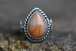 SERPENTS FIRE Handmade Sterling Silver Serpent Ring with Carnelian - Size N/6.5