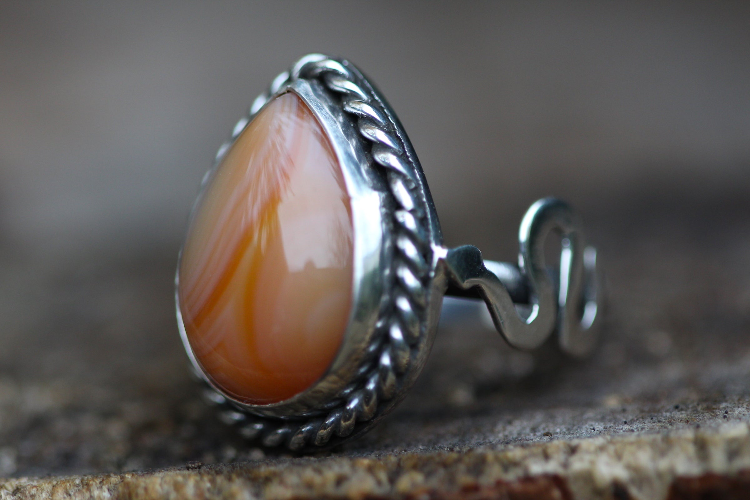 SERPENTS FIRE Handmade Sterling Silver Serpent Ring with Carnelian - Size N/6.5