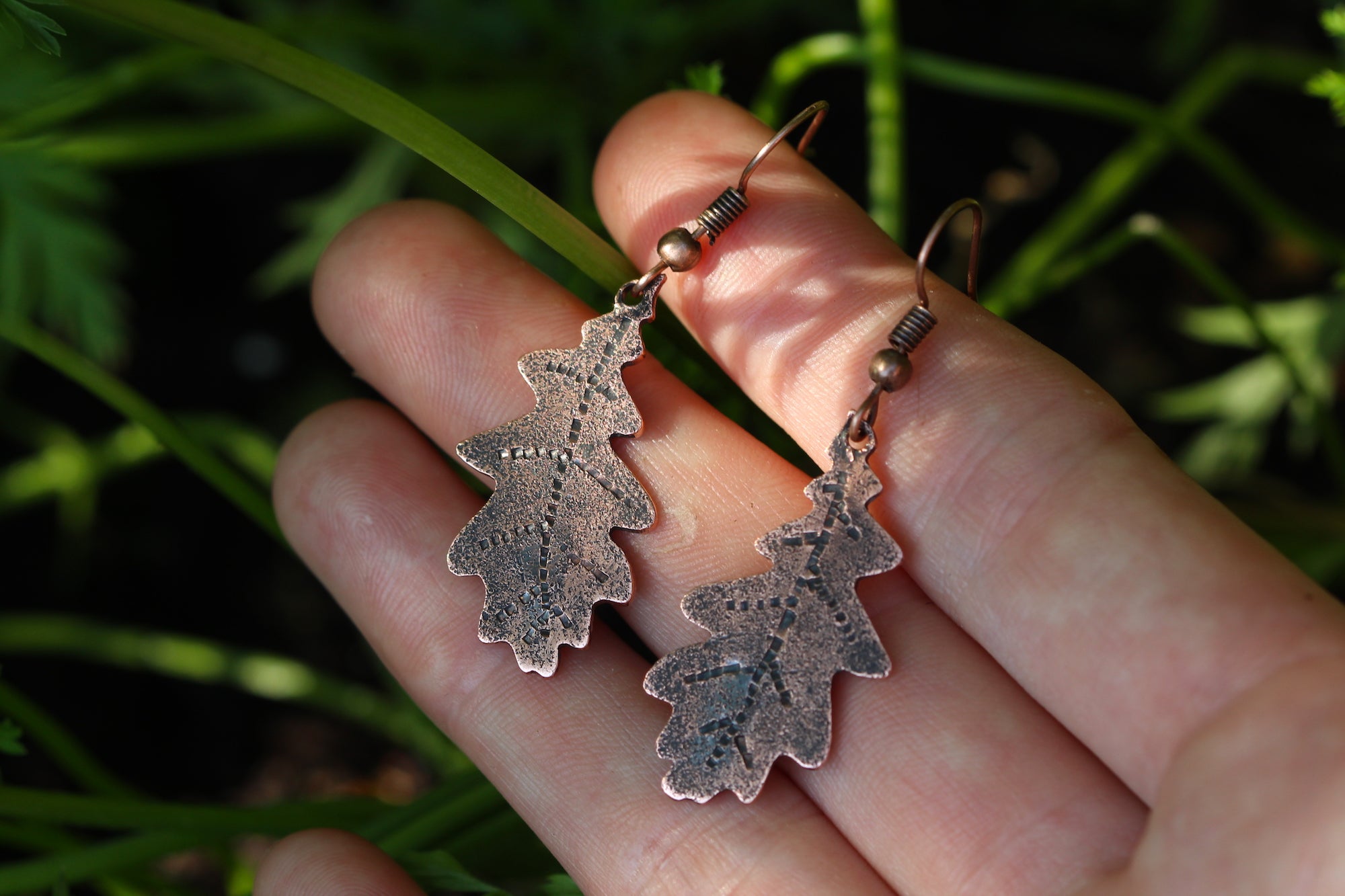 SKOGSRÅ Handmade Copper Oak Leaf Earrings