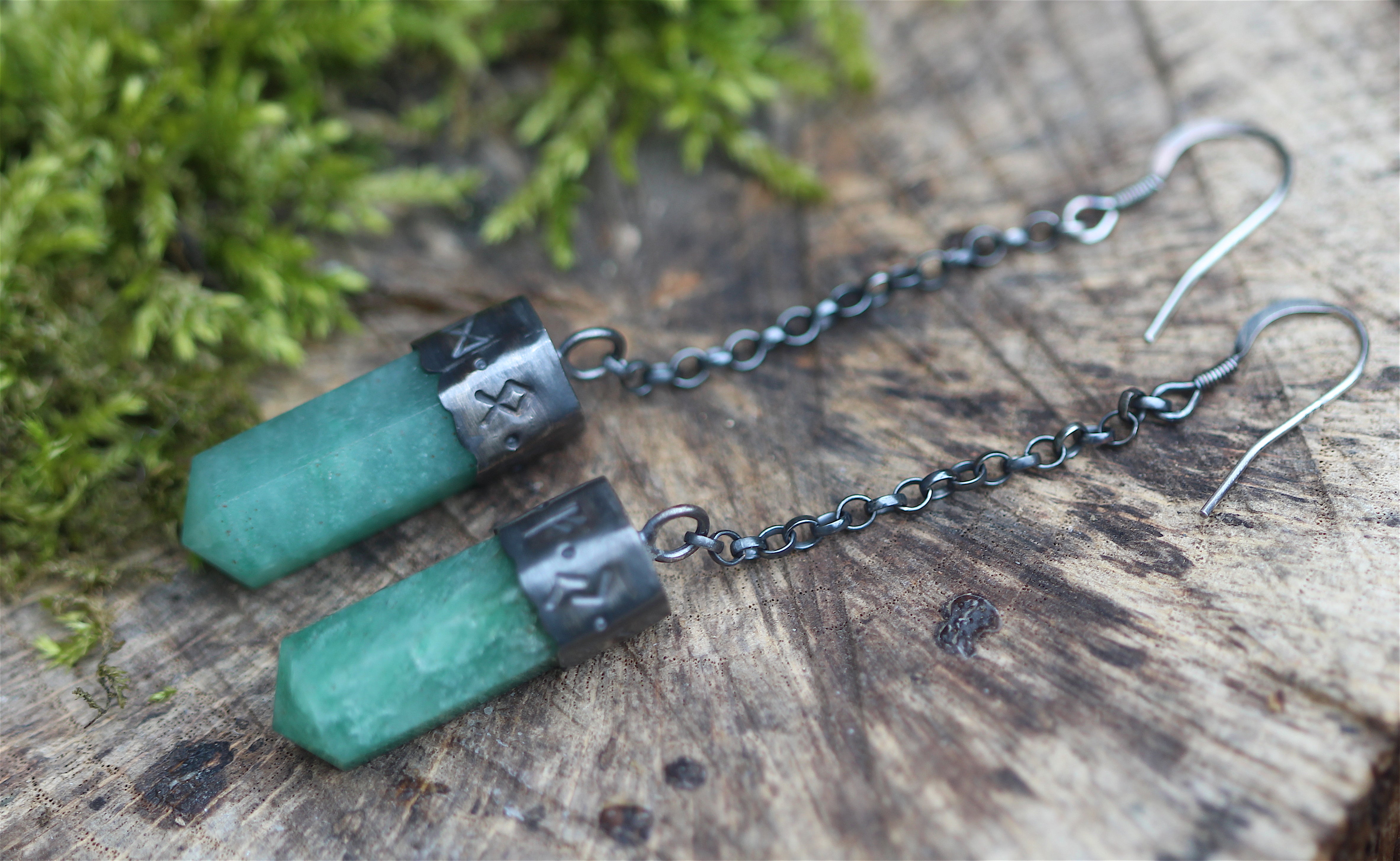 Sterling Silver FOREST CRONE Earrings with Aventurine