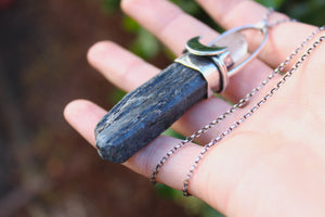 CLEAR WATERS - Handmade Recycled Sterling Silver Necklace with Blue Kyanite & Clear Quartz