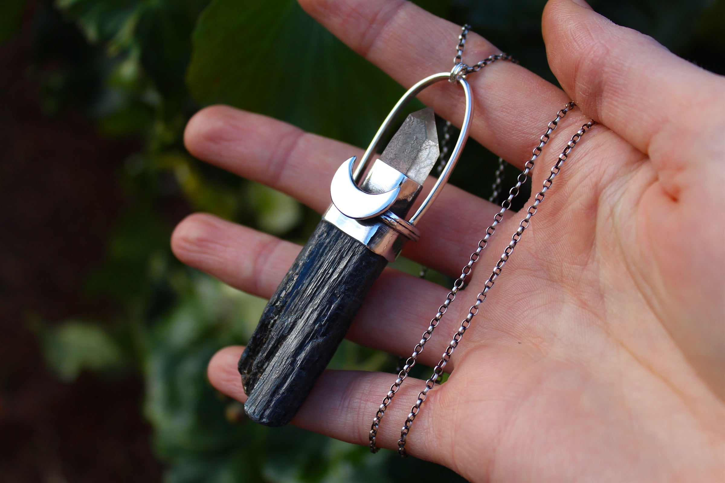 CLEAR WATERS - Handmade Recycled Sterling Silver Necklace with Blue Kyanite & Clear Quartz