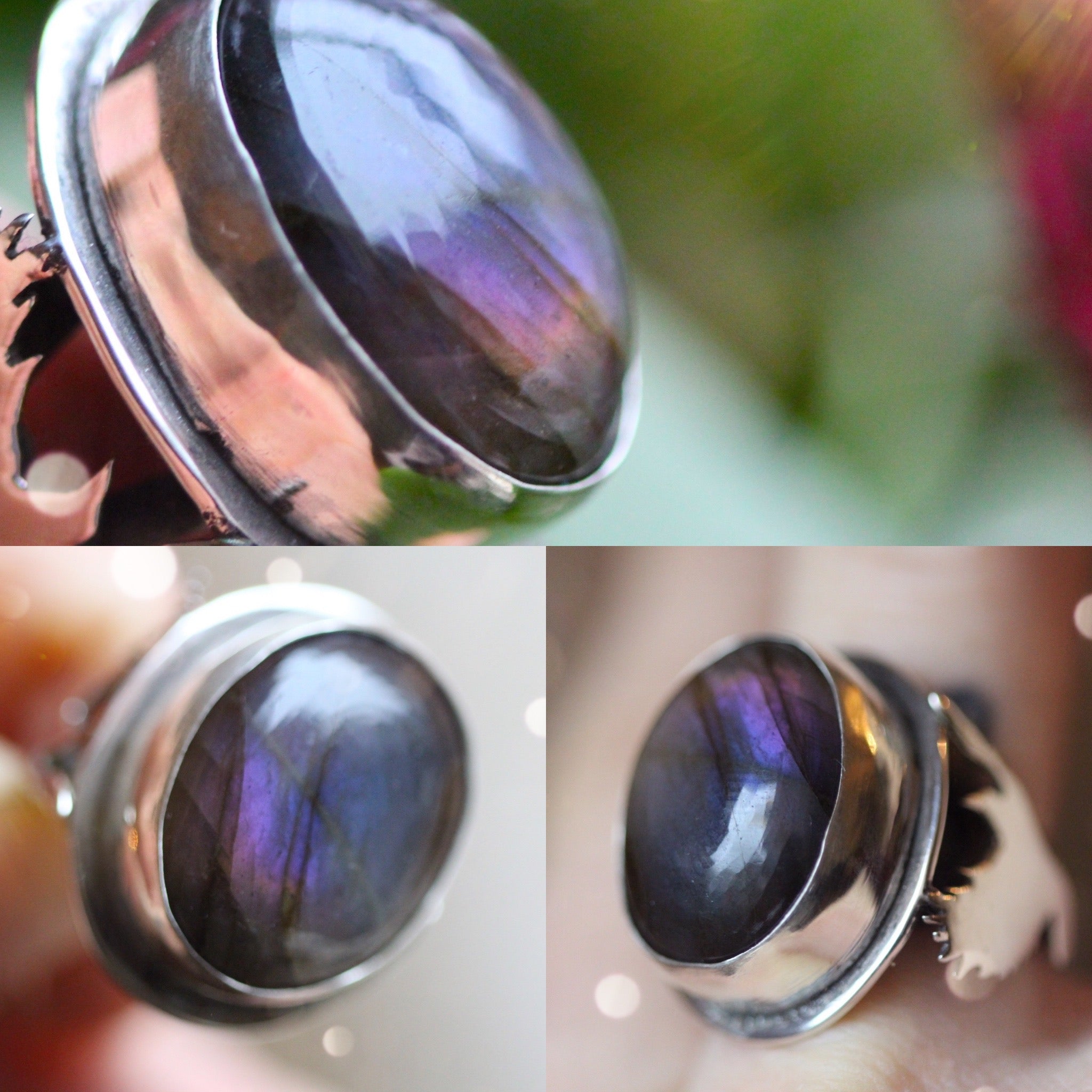 INTO THE AURORA Handmade Sterling Silver Ring with Purple Labradorite - Size N / 6.5