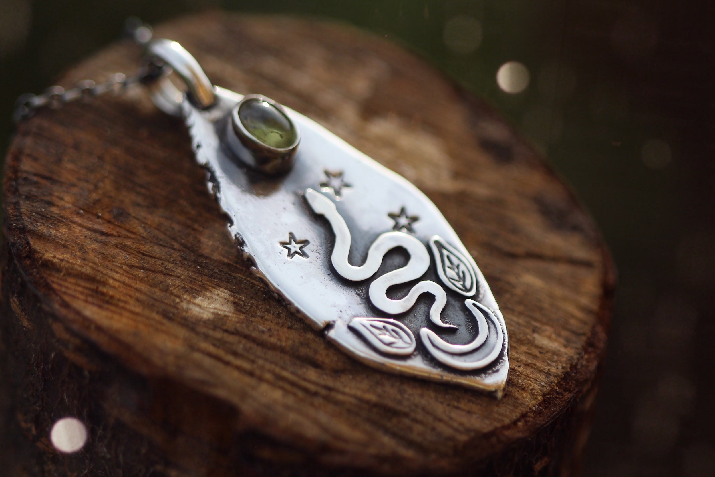 LUNAR SERPENT Handmade Sterling Silver Necklace with Peridot