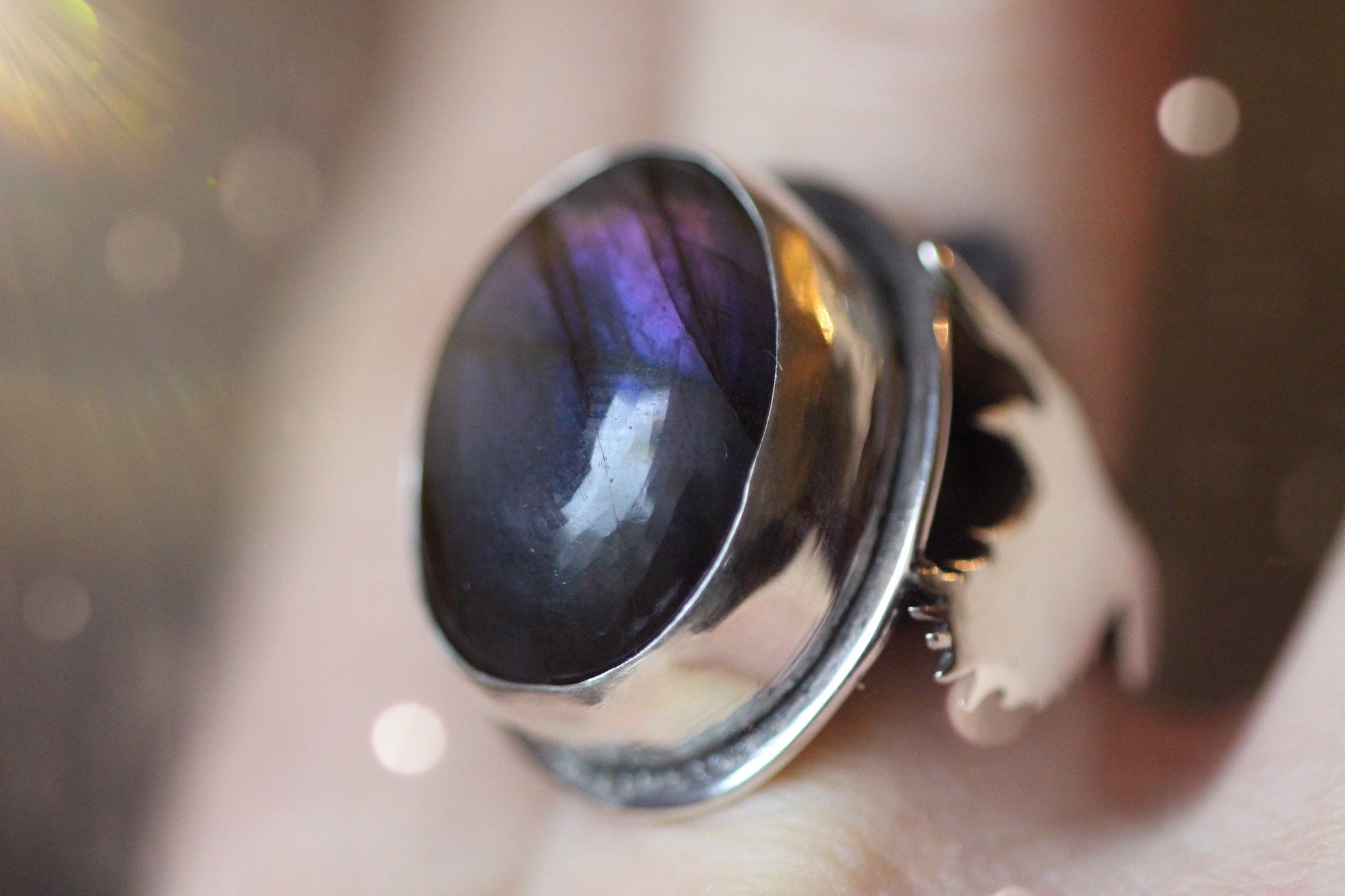 INTO THE AURORA Handmade Sterling Silver Ring with Purple Labradorite - Size N / 6.5