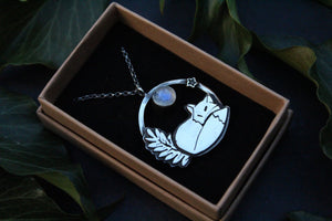 WOODLAND WILD III Handmade Sterling Silver Necklace with Rainbow Moonstone