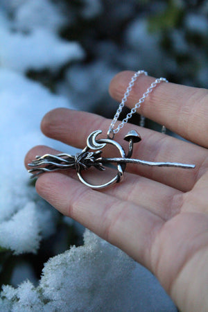 WINTER WITCH Sterling Silver Broomstick Necklace
