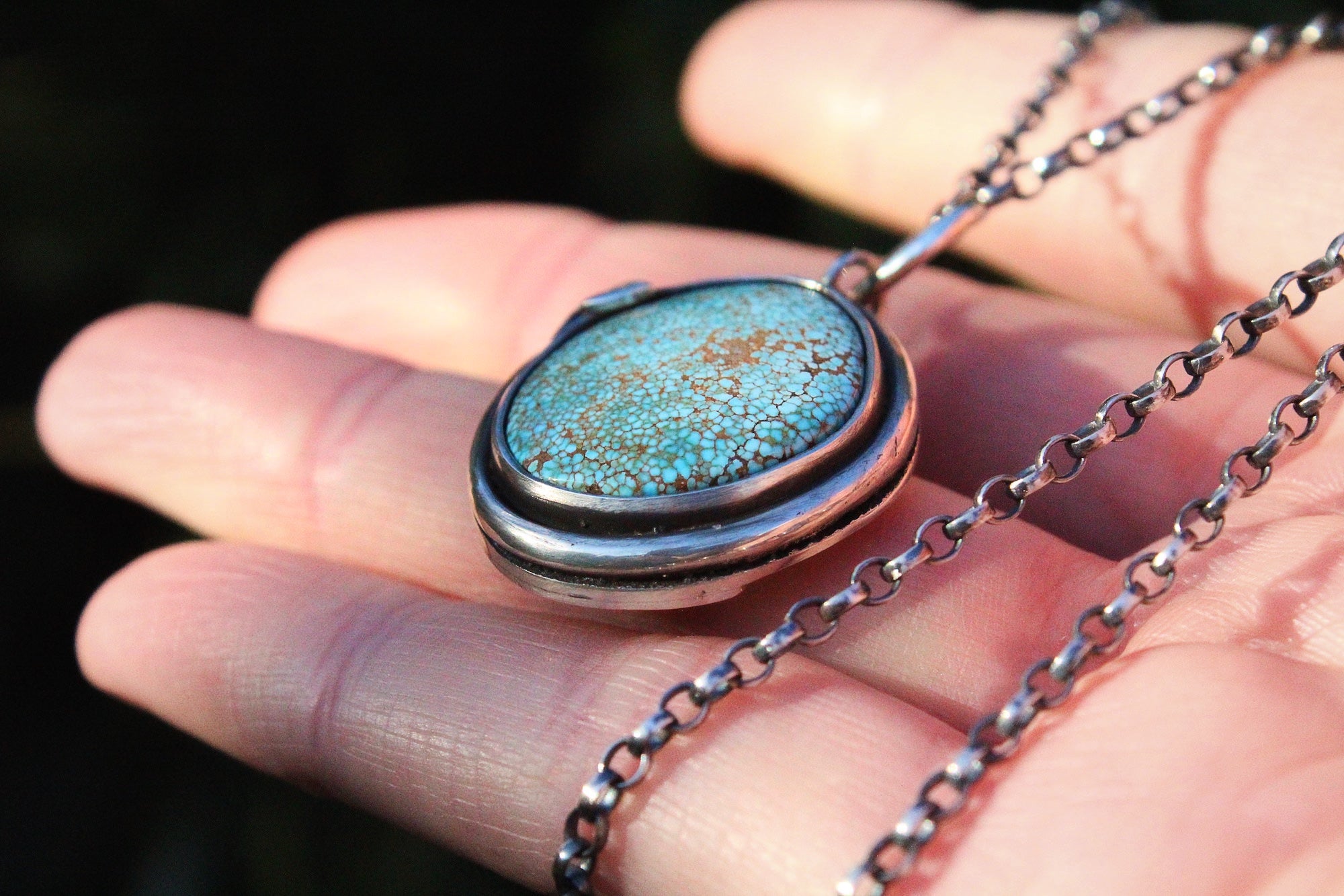 RISING LIFE Handmade Sterling Silver Necklace with No. 8 Turquoise