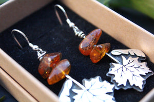 WOODLAND WILD II Handmade Sterling Silver Sycamore Earrings with Amber