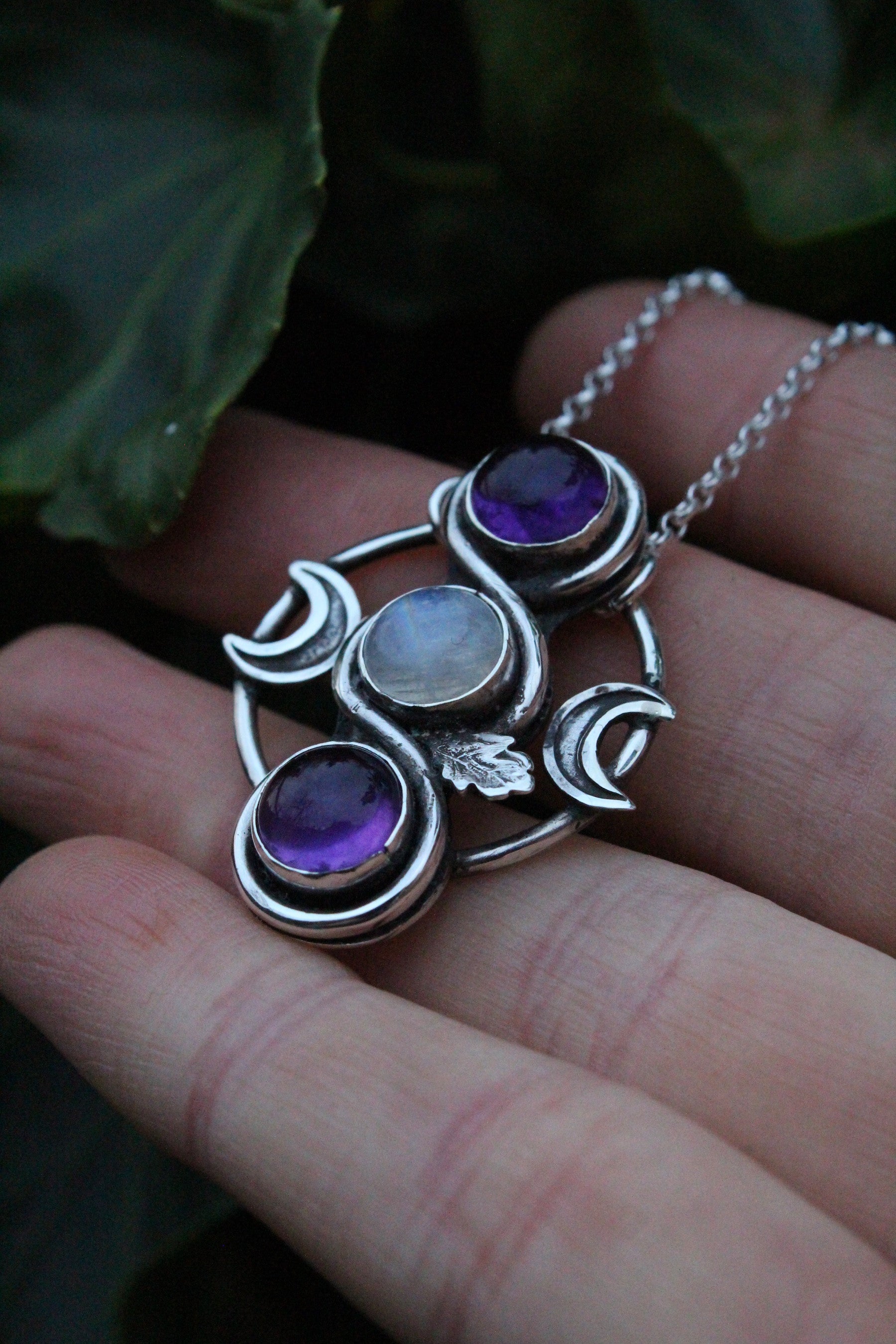 ASTRAL REALMS Handmade Sterling Silver Necklace with Amethyst & Rainbow Moonstone