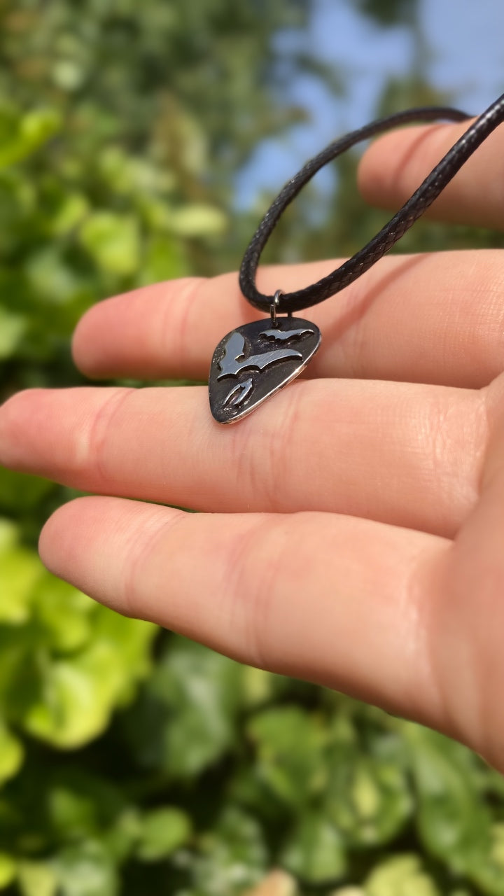 *Custom* EDDIE MUNSON Inspired Bat/Guitar Pick Sterling Silver Necklace