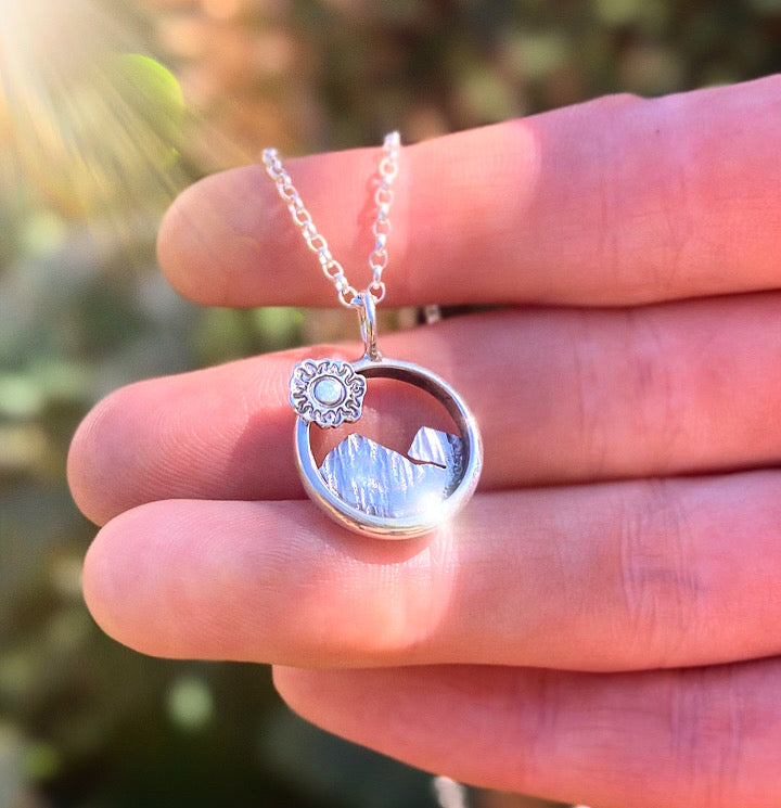 Mountain Necklace for Women Sterling Silver Mountain Range Abalone Shell  Pendant | eBay