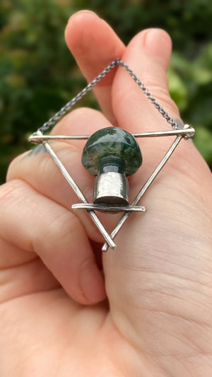 EARTH MAGICK Sterling Silver Moss Agate Mushroom Necklace