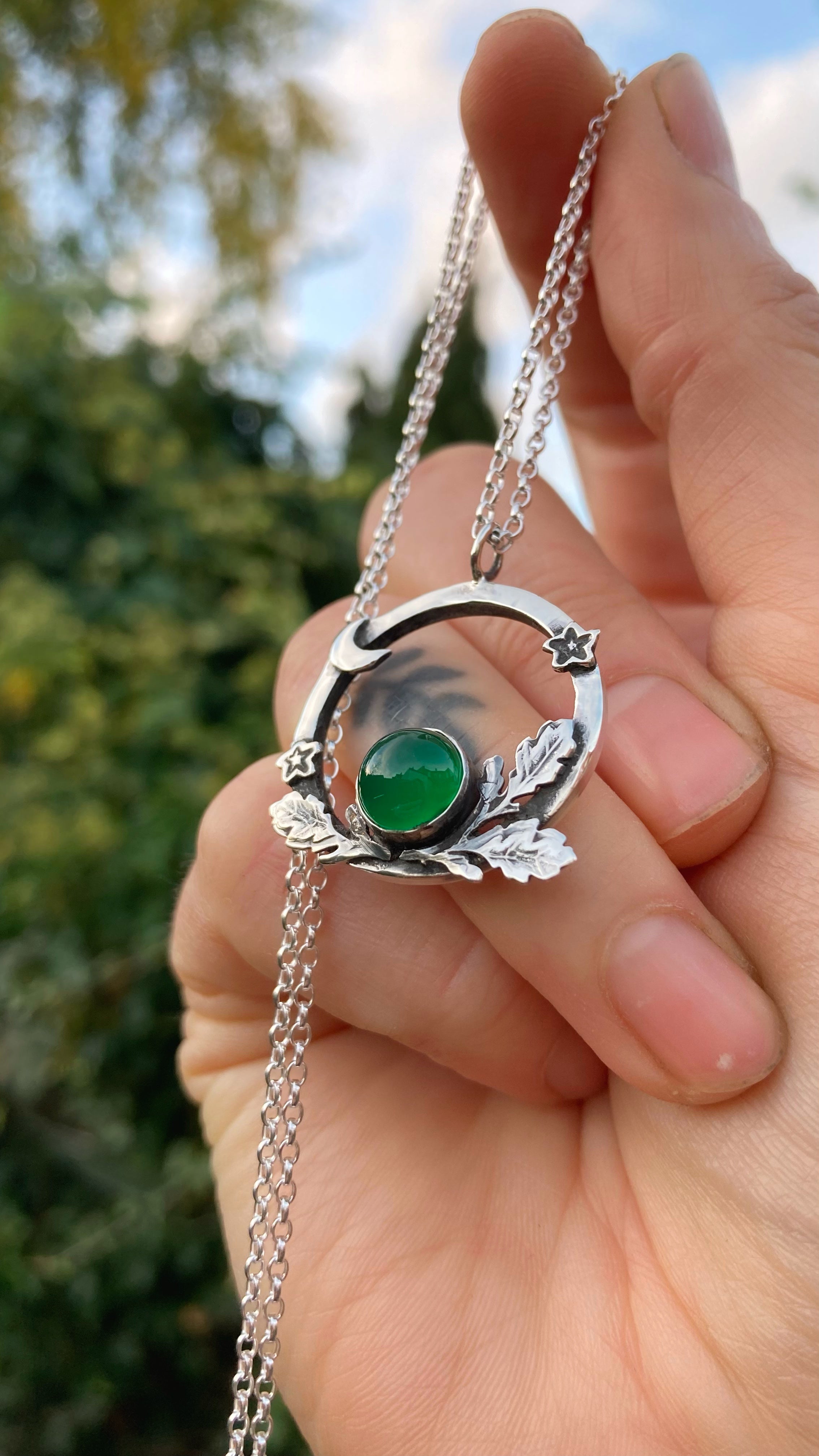 AS ABOVE, SO BELOW ~ Handmade Sterling Silver Necklace with Green Agate