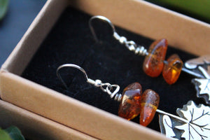 WOODLAND WILD II Handmade Sterling Silver Sycamore Earrings with Amber