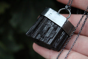 DARK TREASURE Handmade Sterling Silver Necklace with Black Tourmaline