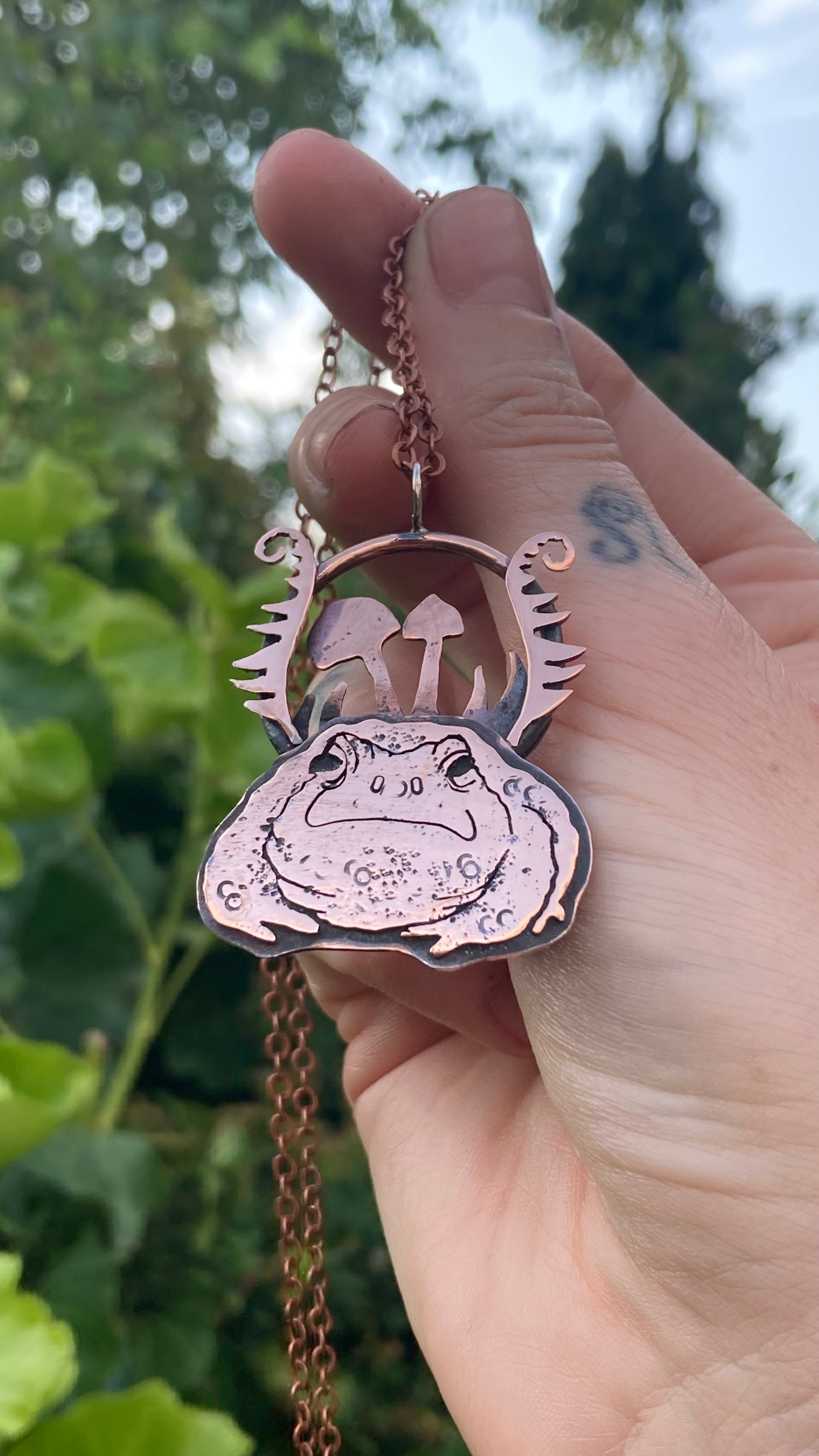 WISE OLD TOAD Handmade Recycled Copper Necklace