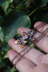 *Custom* GINGERBREAD FRIEND - Handmade Copper Gingerbread Necklace with Glass Candy Gumdrops