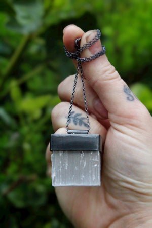 DARK TREASURE Handmade Sterling Silver Necklace with Selenite