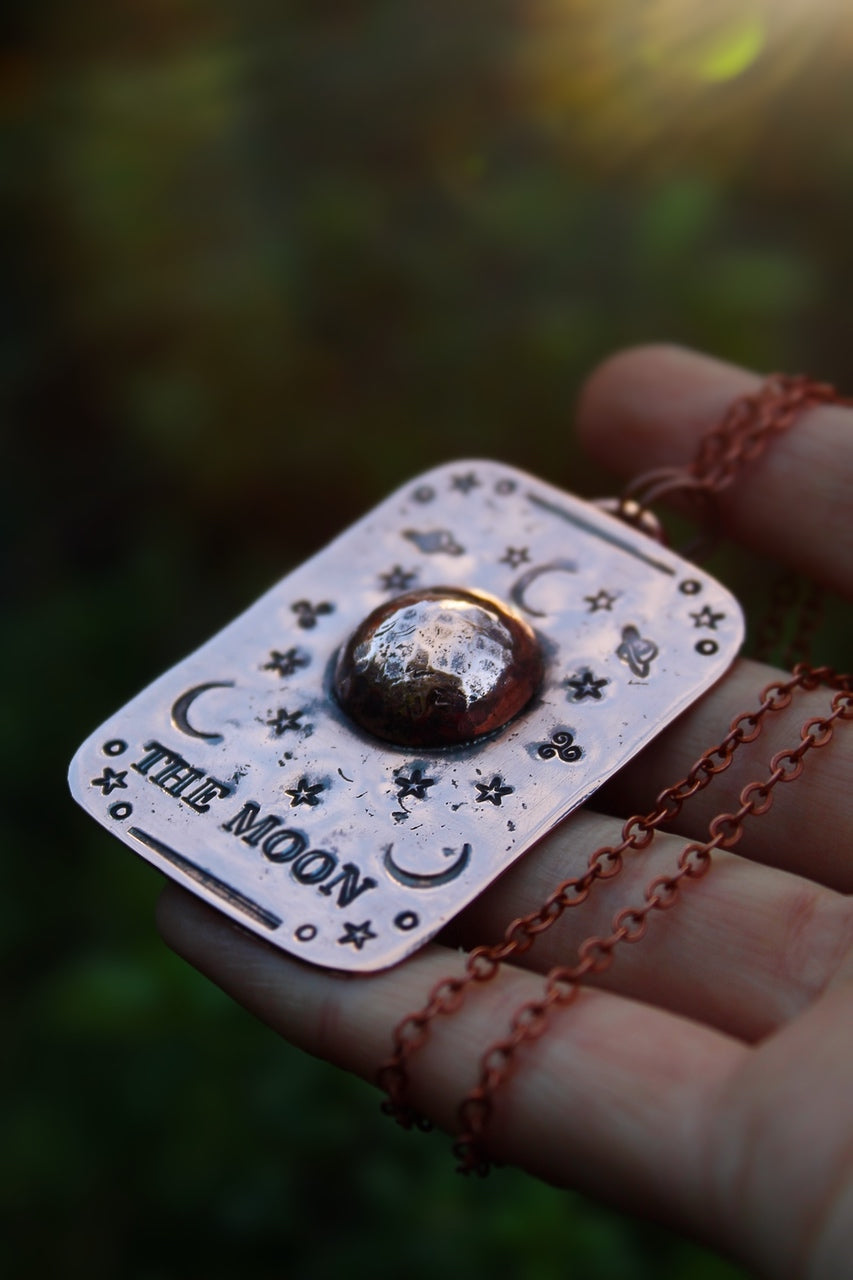THE MOON Handmade Copper Tarot Card Necklace