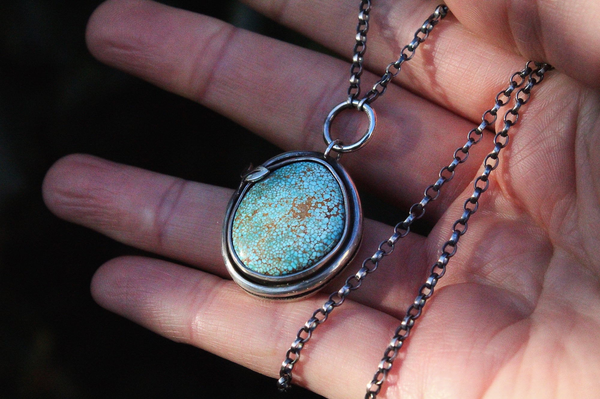 RISING LIFE Handmade Sterling Silver Necklace with No. 8 Turquoise