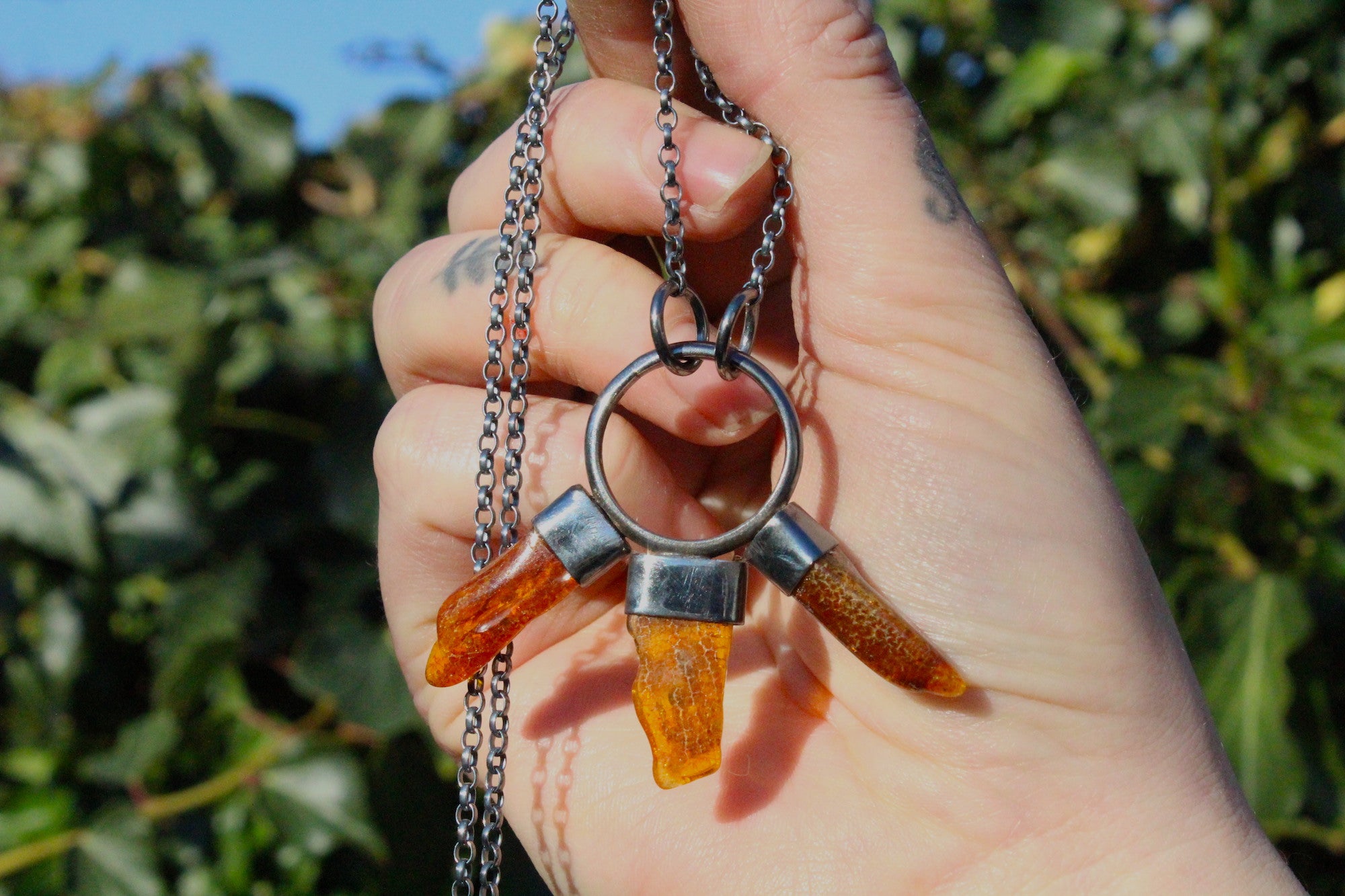WOLF WOTHER Handmade Sterling Silver Necklace with Natural Amber