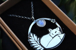 WOODLAND WILD III Handmade Sterling Silver Necklace with Rainbow Moonstone