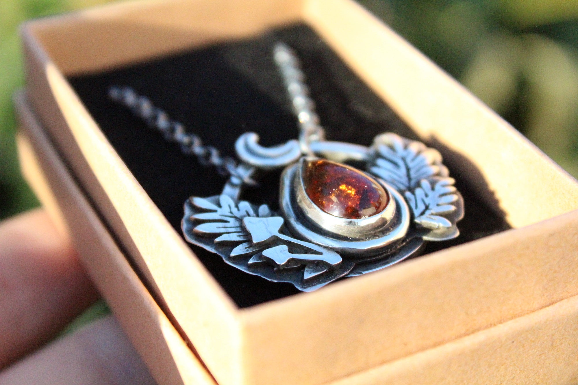 WOODLAND WILD Handmade Sterling Silver Necklace with Amber