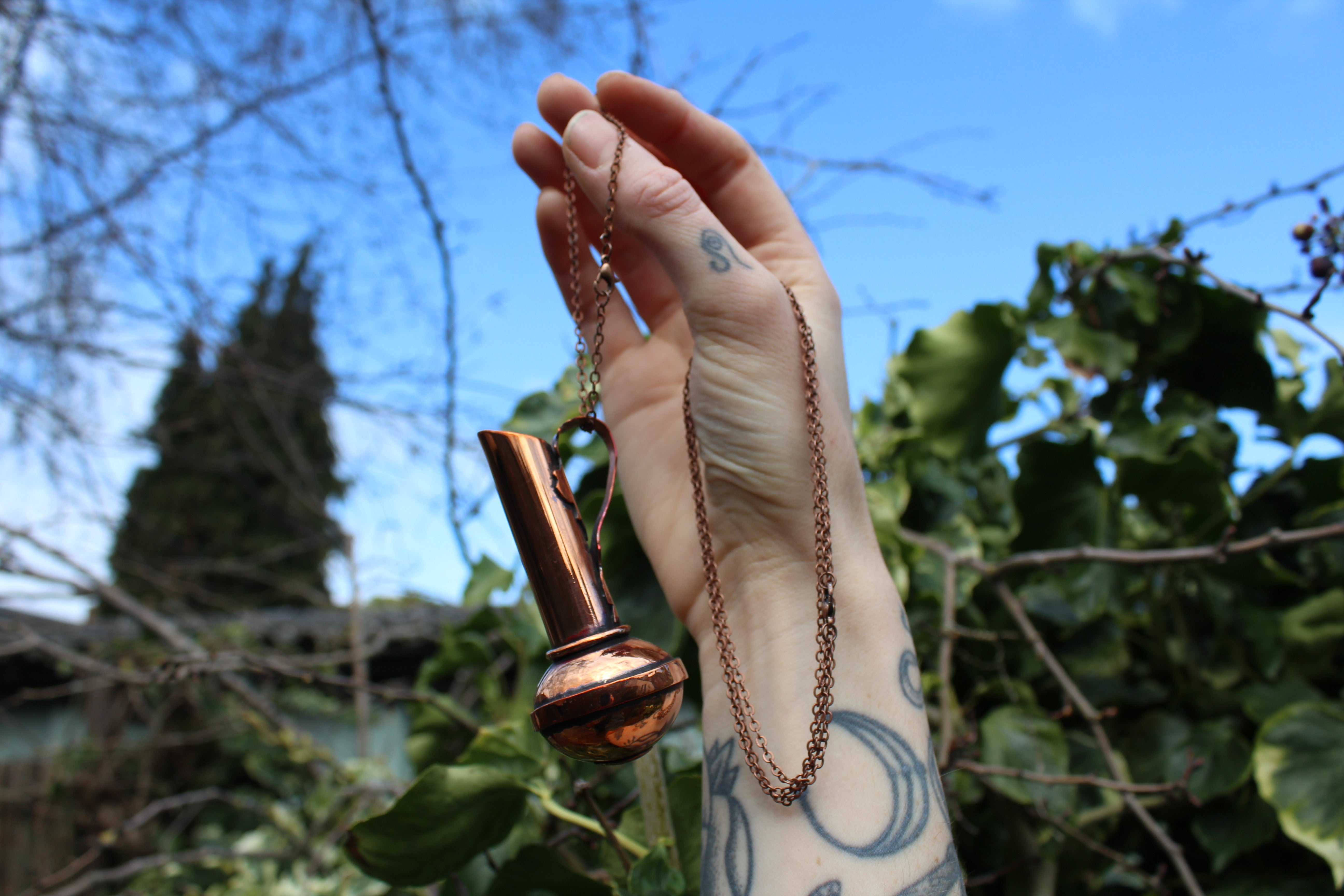 SEED BOTTLE Handmade Recycled Copper Seed Container with Copper Chain