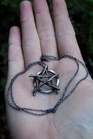Sterling Silver Simple Moon Pentacle Pentagram Pendant Wicca Jewelry