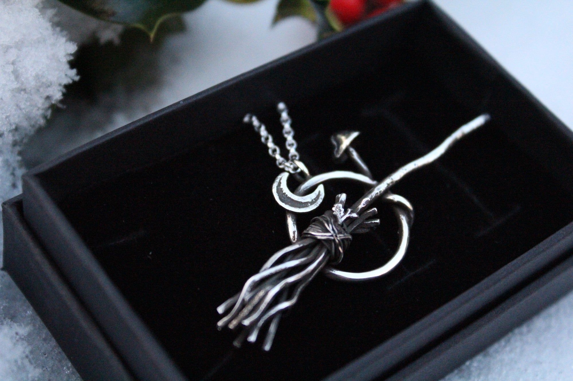 WINTER WITCH Sterling Silver Broomstick Necklace