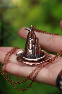 STRANGE & UNUSUAL Handmade Copper Witches Hat Necklace