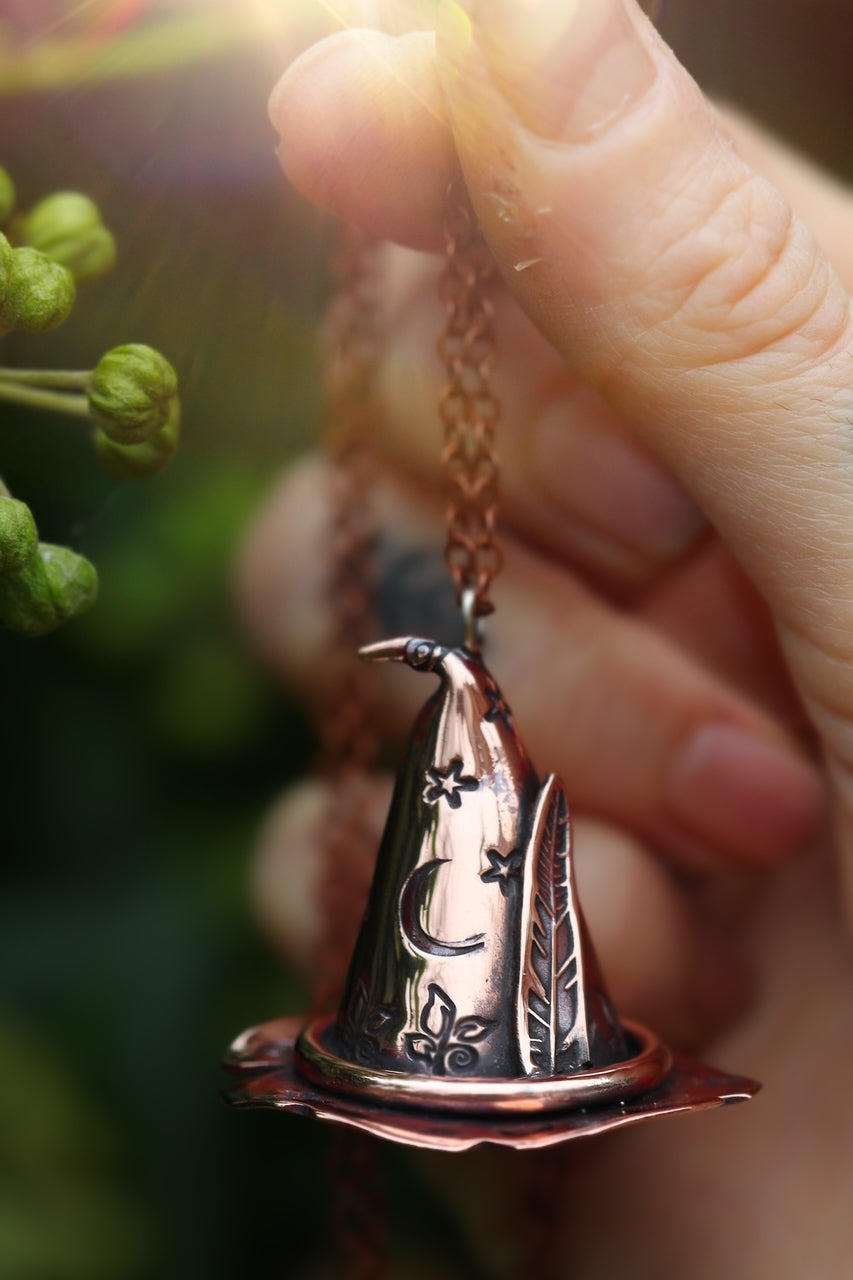 STRANGE & UNUSUAL Handmade Copper Witches Hat Necklace